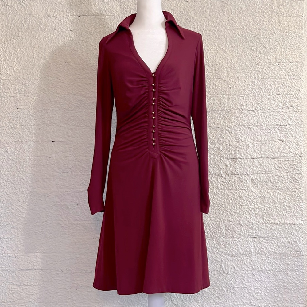 NWT Cache Long Sleeve Collared Midi Dress size medium